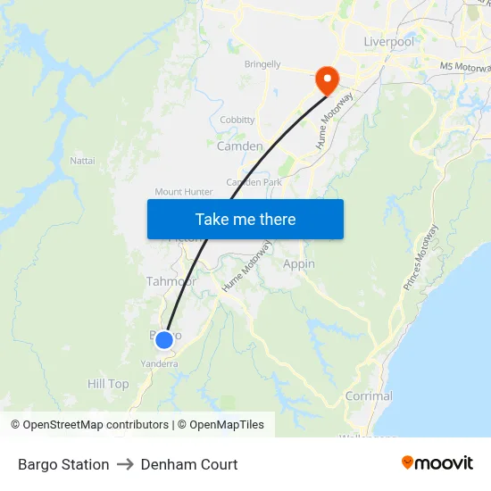 Bargo Station to Denham Court map