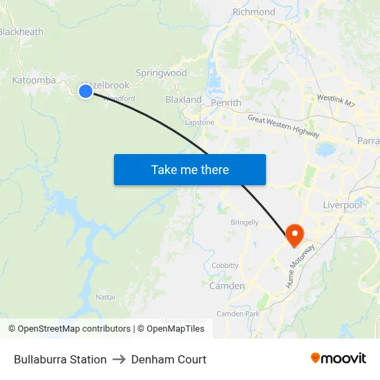 Bullaburra Station to Denham Court map