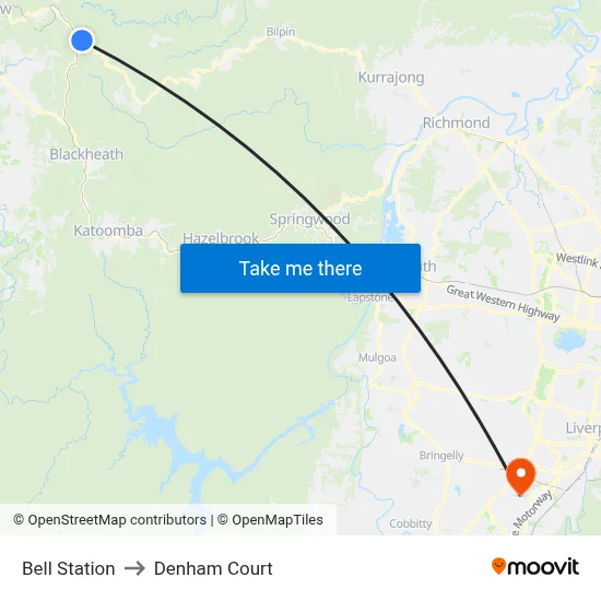 Bell Station to Denham Court map