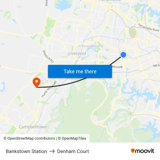 Bankstown Station to Denham Court map