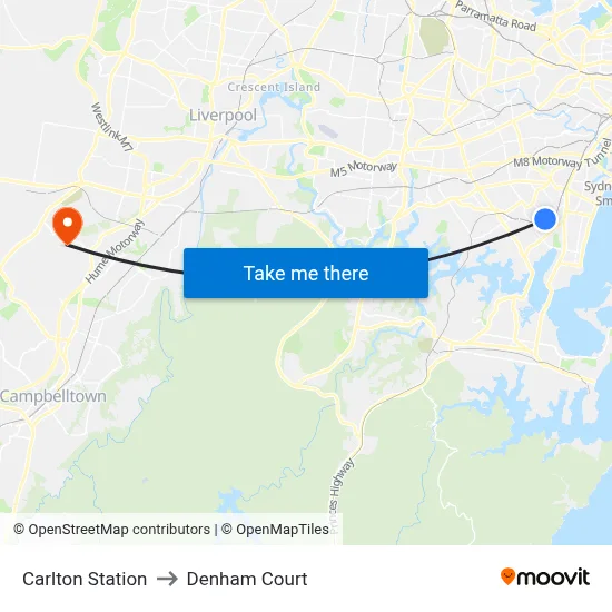 Carlton Station to Denham Court map