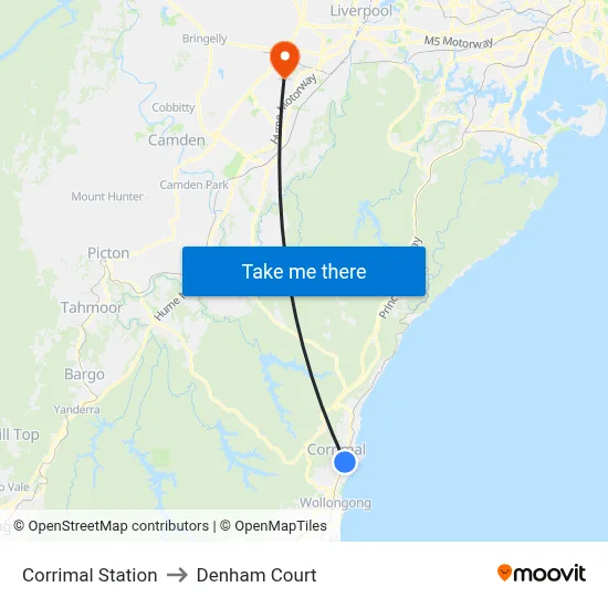 Corrimal Station to Denham Court map