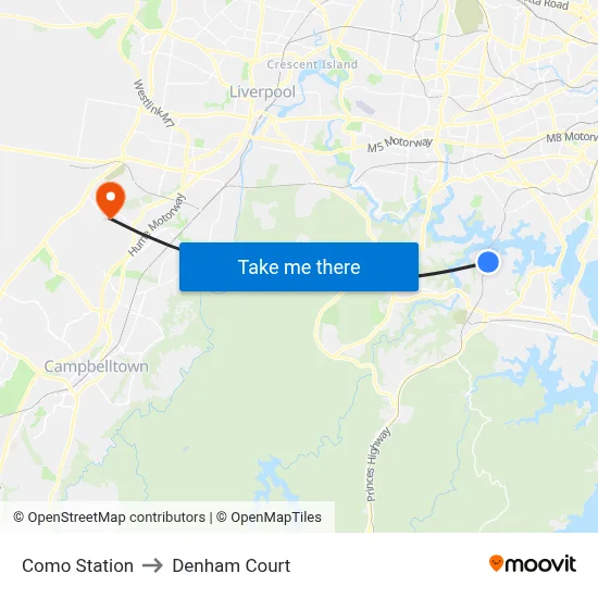 Como Station to Denham Court map