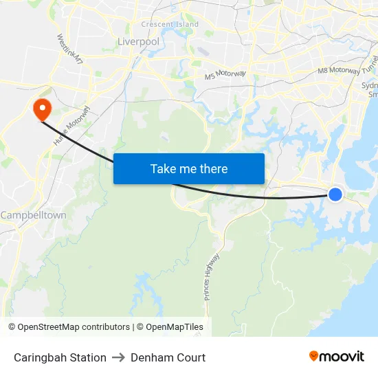Caringbah Station to Denham Court map