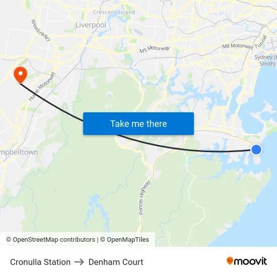Cronulla Station to Denham Court map