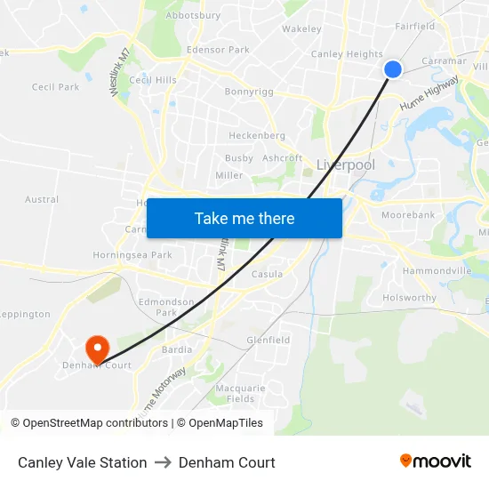 Canley Vale Station to Denham Court map