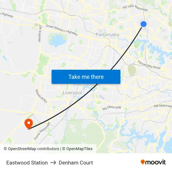 Eastwood Station to Denham Court map