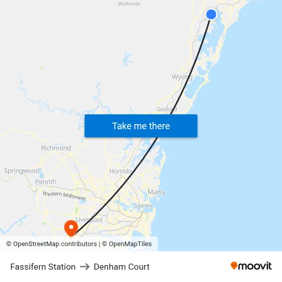 Fassifern Station to Denham Court map