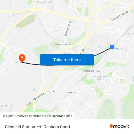 Glenfield Station to Denham Court map