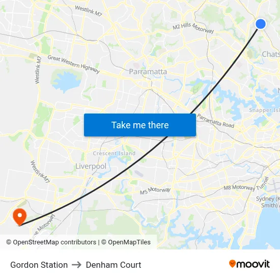Gordon Station to Denham Court map