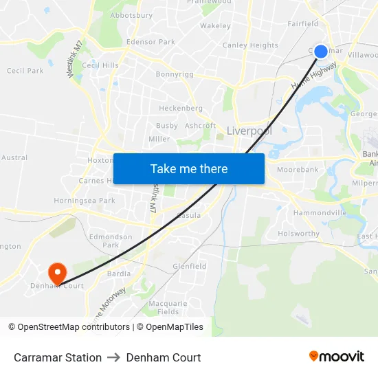 Carramar Station to Denham Court map
