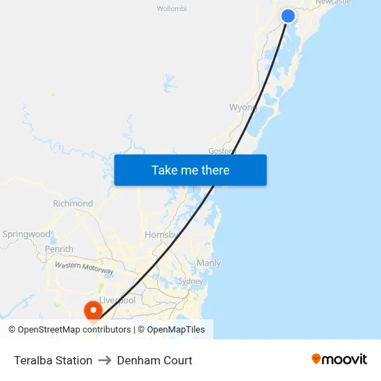 Teralba Station to Denham Court map