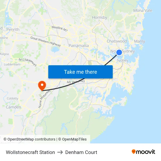 Wollstonecraft Station to Denham Court map