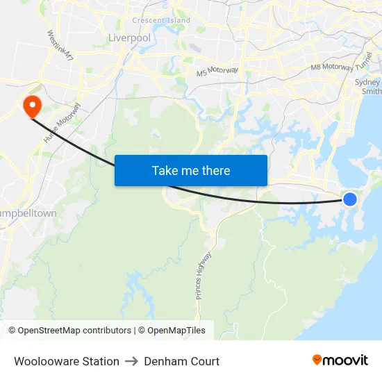 Woolooware Station to Denham Court map