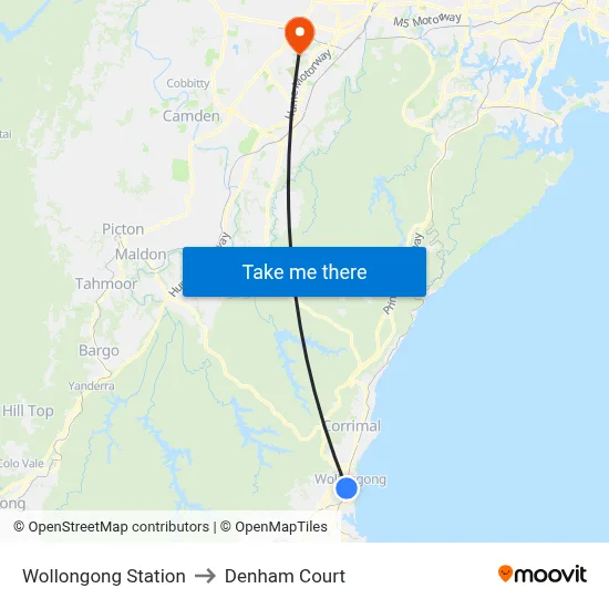 Wollongong Station to Denham Court map