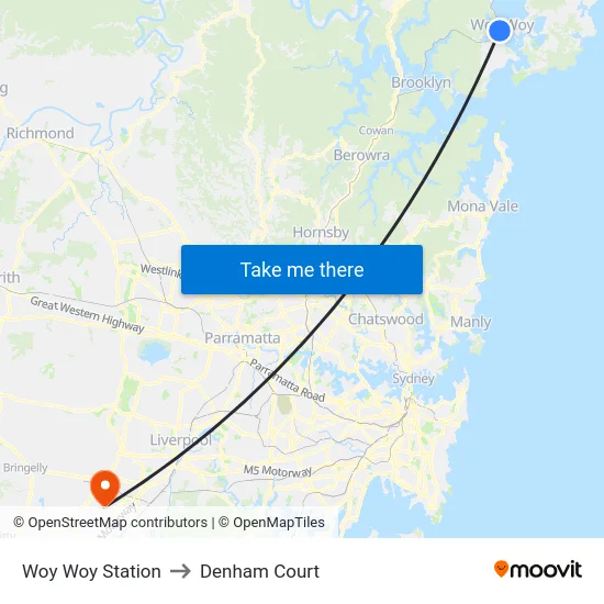 Woy Woy Station to Denham Court map