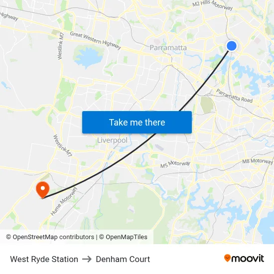 West Ryde Station to Denham Court map