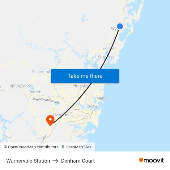 Warnervale Station to Denham Court map