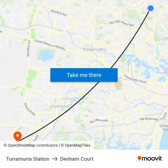 Turramurra Station to Denham Court map