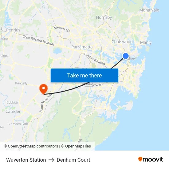 Waverton Station to Denham Court map