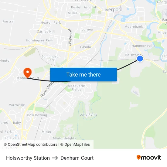 Holsworthy Station to Denham Court map