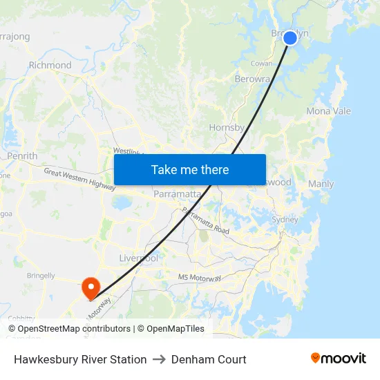 Hawkesbury River Station to Denham Court map