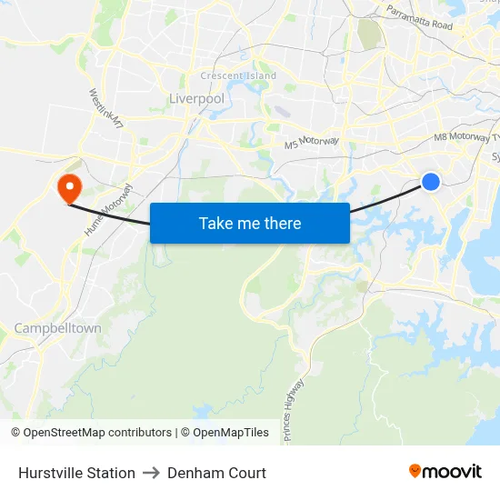 Hurstville Station to Denham Court map