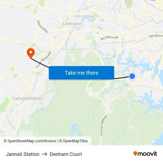 Jannali Station to Denham Court map