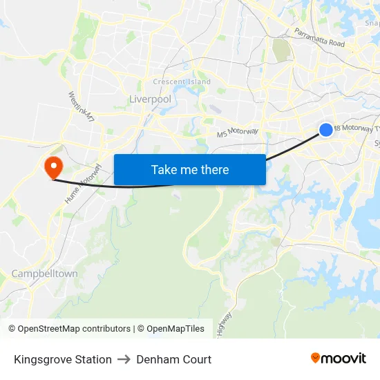 Kingsgrove Station to Denham Court map