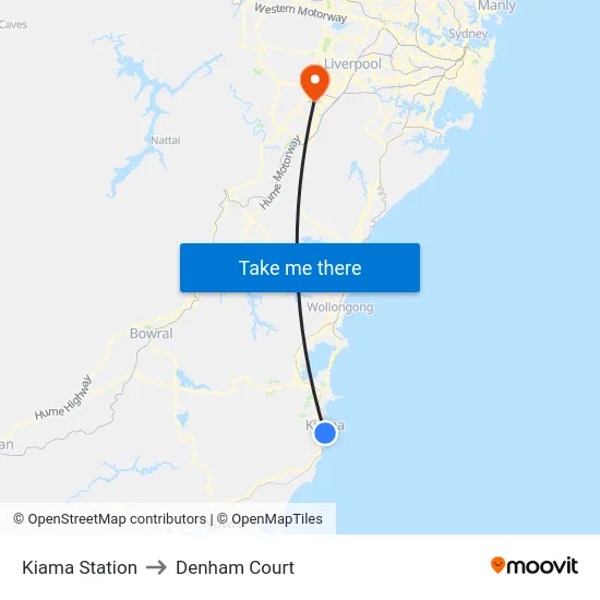 Kiama Station to Denham Court map