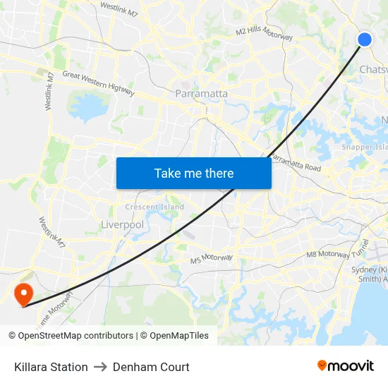 Killara Station to Denham Court map
