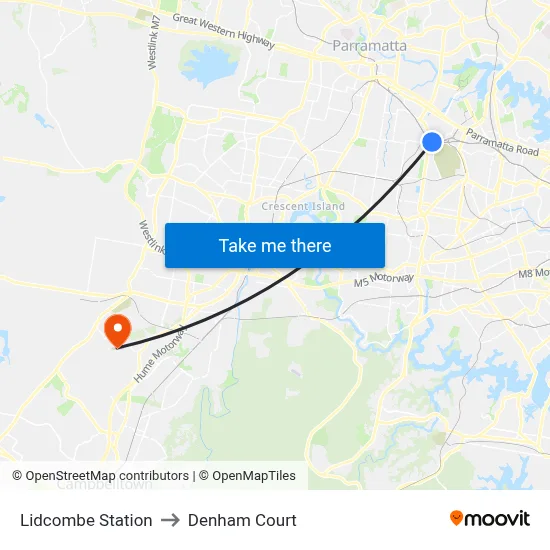 Lidcombe Station to Denham Court map