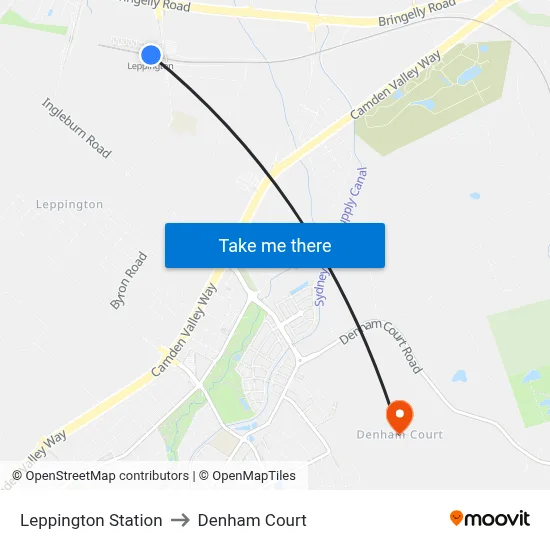 Leppington Station to Denham Court map