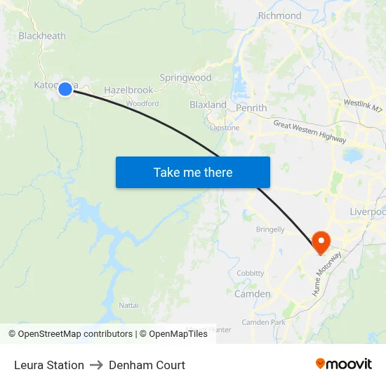 Leura Station to Denham Court map