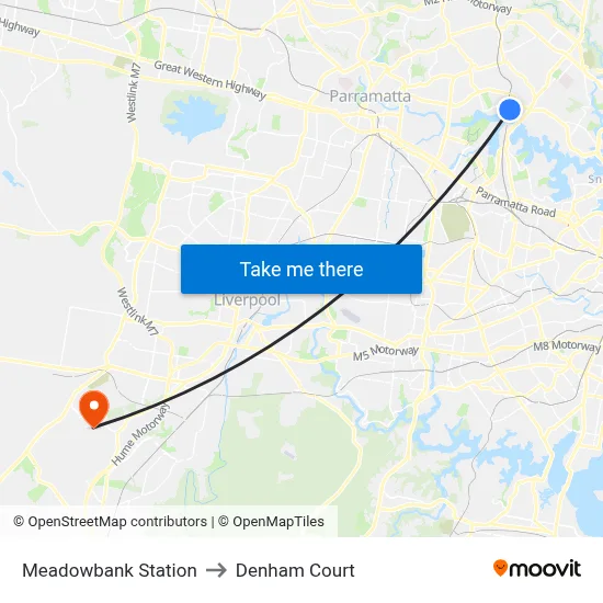 Meadowbank Station to Denham Court map