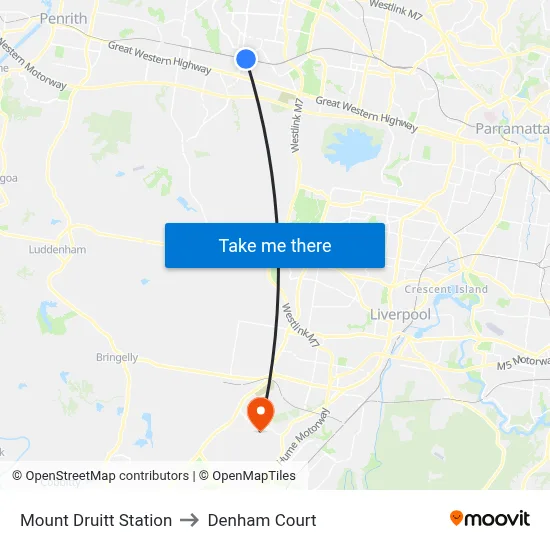 Mount Druitt Station to Denham Court map