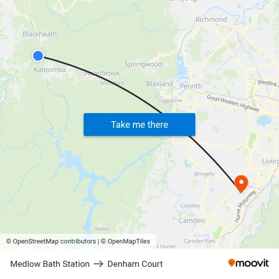 Medlow Bath Station to Denham Court map