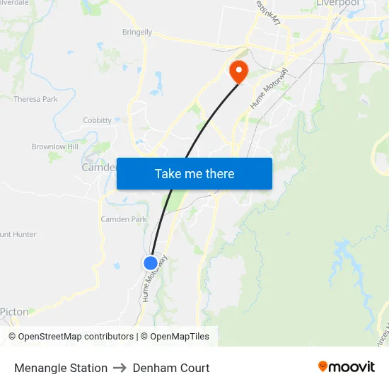Menangle Station to Denham Court map