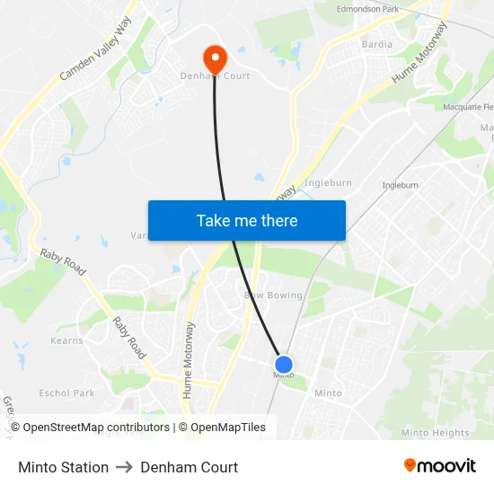 Minto Station to Denham Court map
