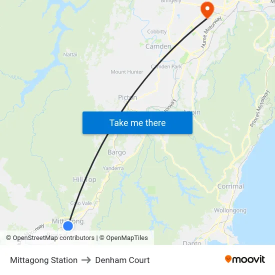 Mittagong Station to Denham Court map