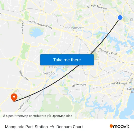 Macquarie Park Station to Denham Court map