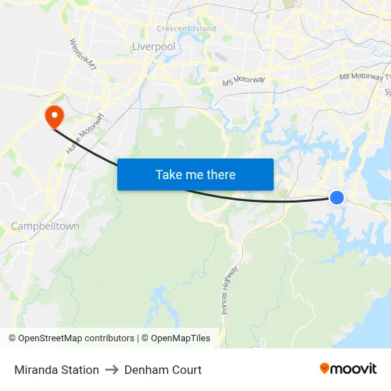Miranda Station to Denham Court map