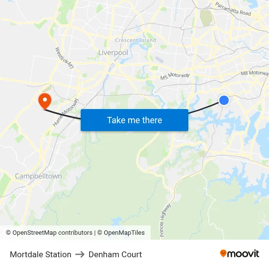 Mortdale Station to Denham Court map