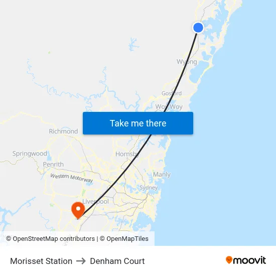 Morisset Station to Denham Court map