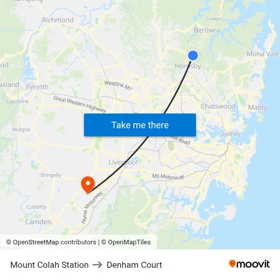 Mount Colah Station to Denham Court map
