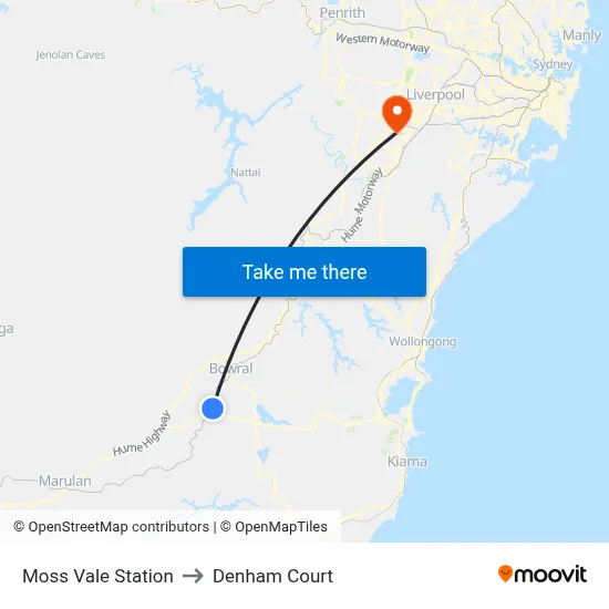 Moss Vale Station to Denham Court map