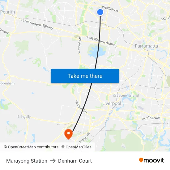 Marayong Station to Denham Court map