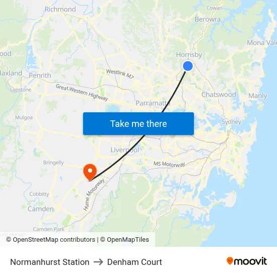 Normanhurst Station to Denham Court map