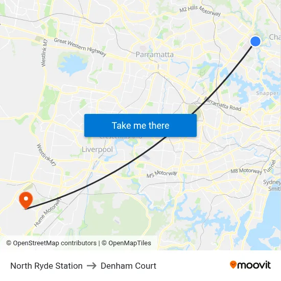 North Ryde Station to Denham Court map