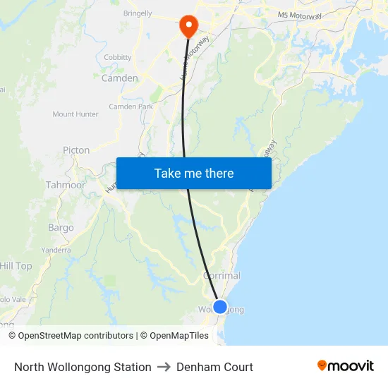 North Wollongong Station to Denham Court map